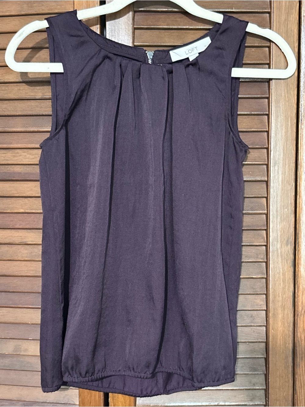 LOFT Deep Plum Sleeveless Pleated Shell Top